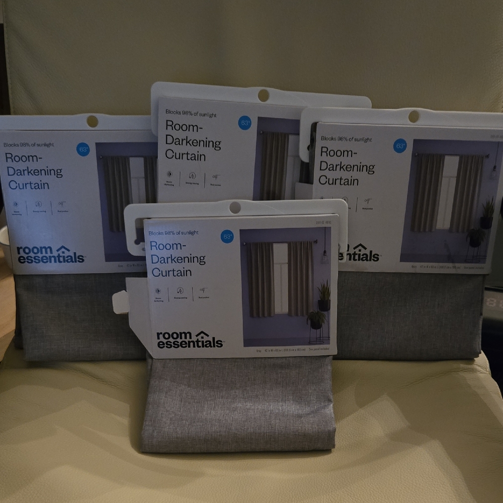 NWT Room Essentials Heather Gray Room-Darkening Curtains Lot Of 4